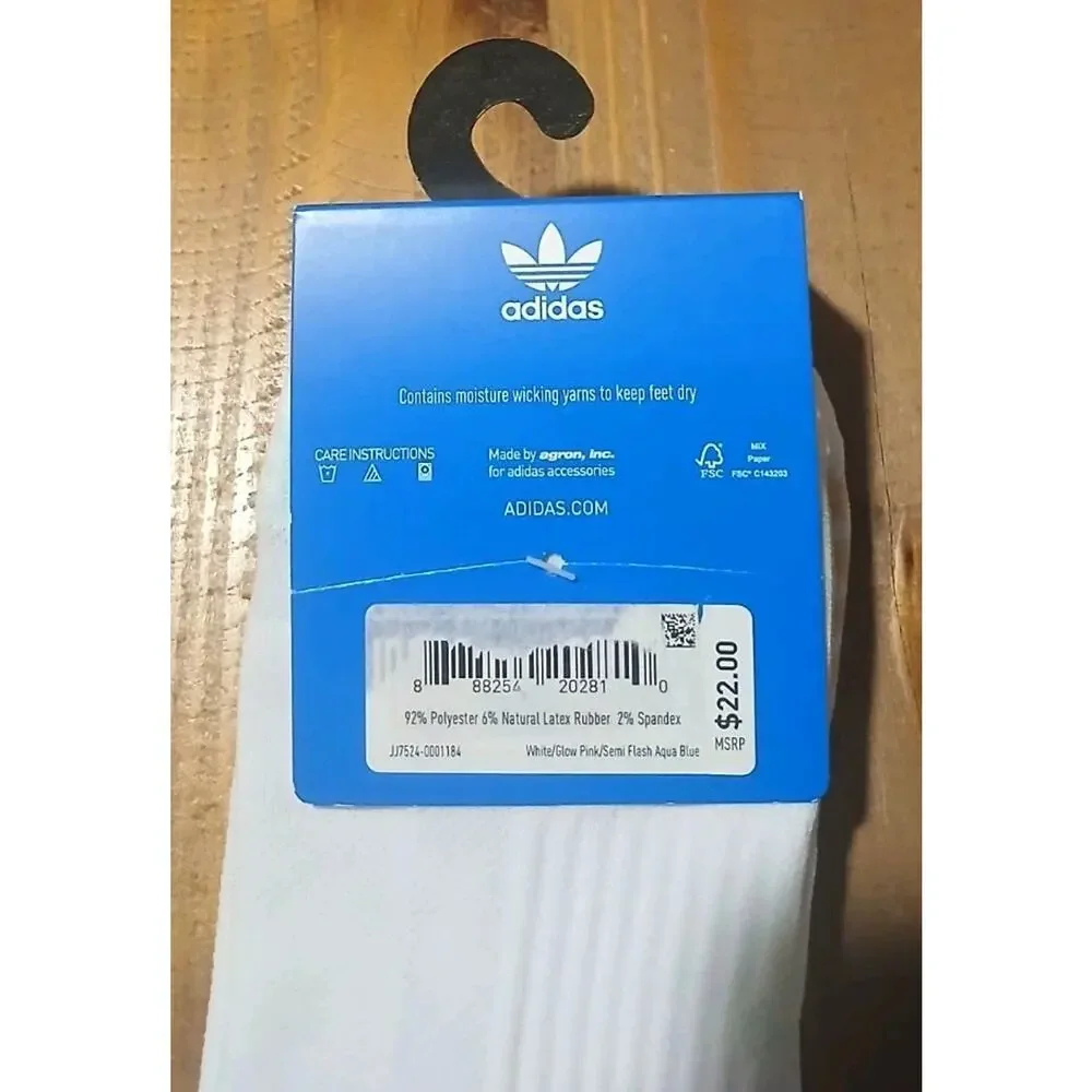 3-Pair Adidas High Quarter Moisture Wicking Socks Sz 10-13 Aqua/Gray/Orange